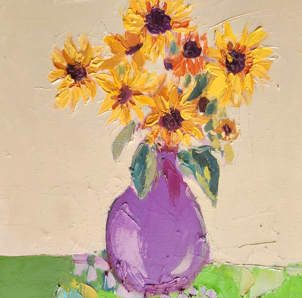 Sunflowers In Purple Jug 2