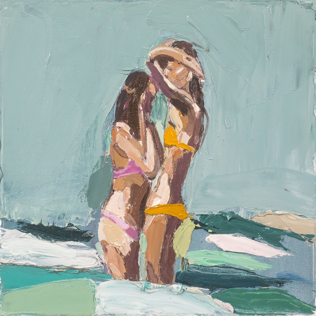 Two Bathers Standing -  ( Canvas - 30cm x 30cm )