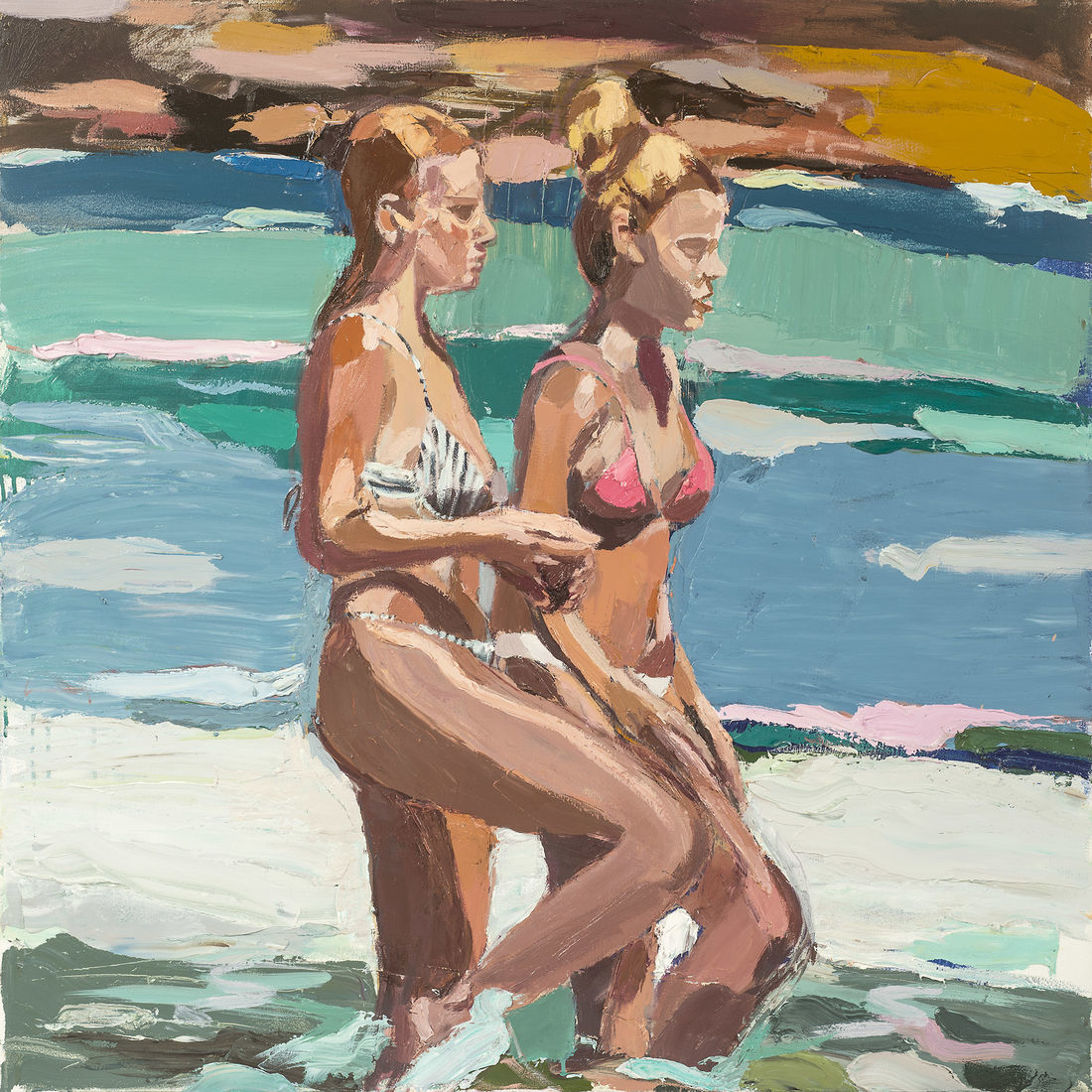 Two Bathers Walking -  ( Canvas - 30cm x 30cm )