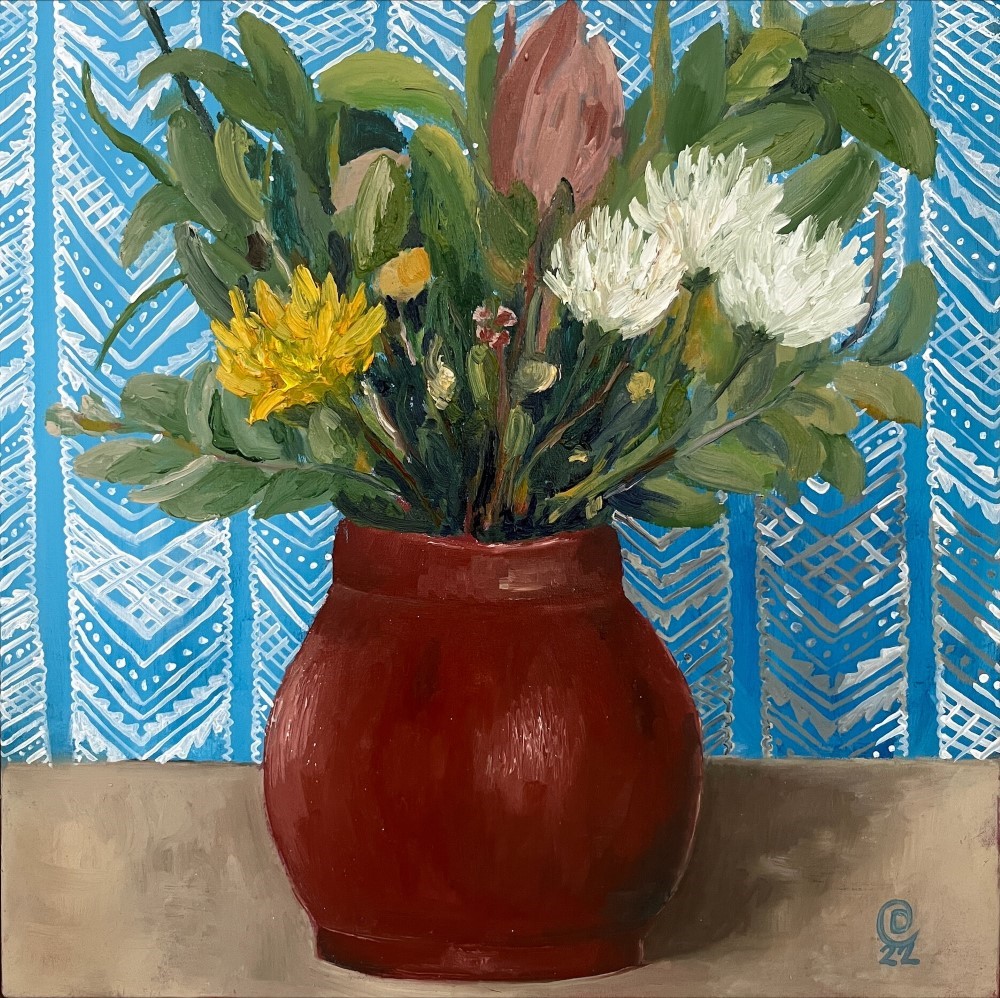 Red Vase With Flowers